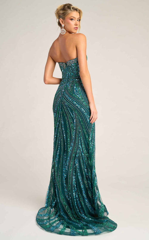Strapless Sequin Evening Gown with Slit Sparkly Formal Prom Dress by Portia & Scarlett PS26418C