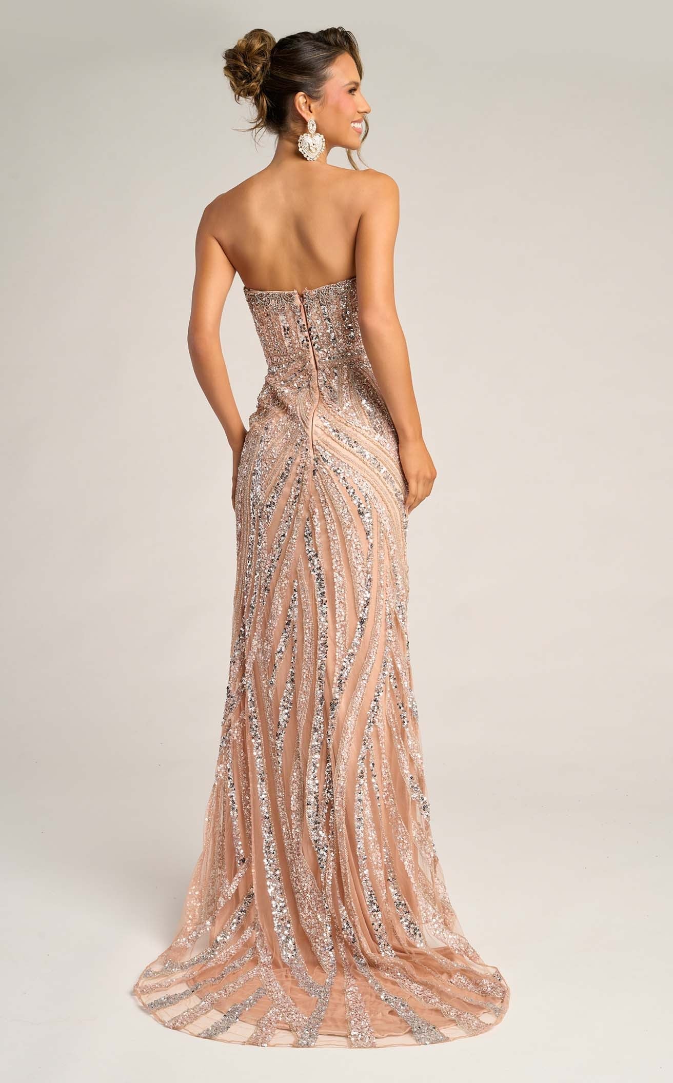 Strapless Sequin Evening Gown with Slit Sparkly Formal Prom Dress by Portia & Scarlett PS26418C