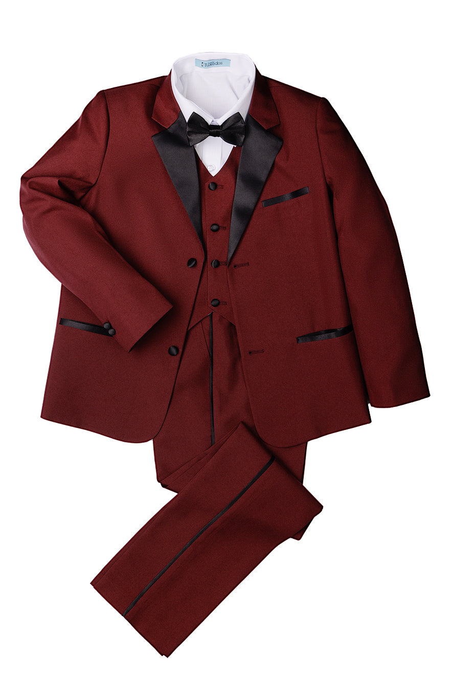 Conjunto de esmoquin burdeos para niños "Prodigy" de 5 piezas