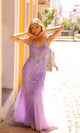 Elegante vestido de fiesta con lentejuelas color lavanda y morado Q1358