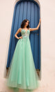 Vestido de fiesta largo de tul con escote en A y espalda en V profundo Q1391