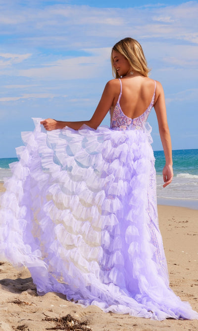 Nox Anabel Q1542 Long Beaded Prom Dress with Ruffles