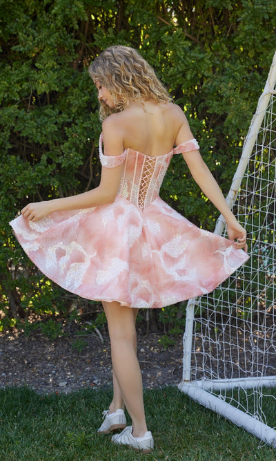 Nox Anabel Q176 Elegant Watercolor-Print Hoco Dress