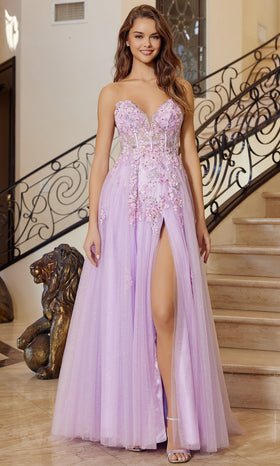 Nox Anabel Q1773 Strapless Floral Applique Fitted Dress