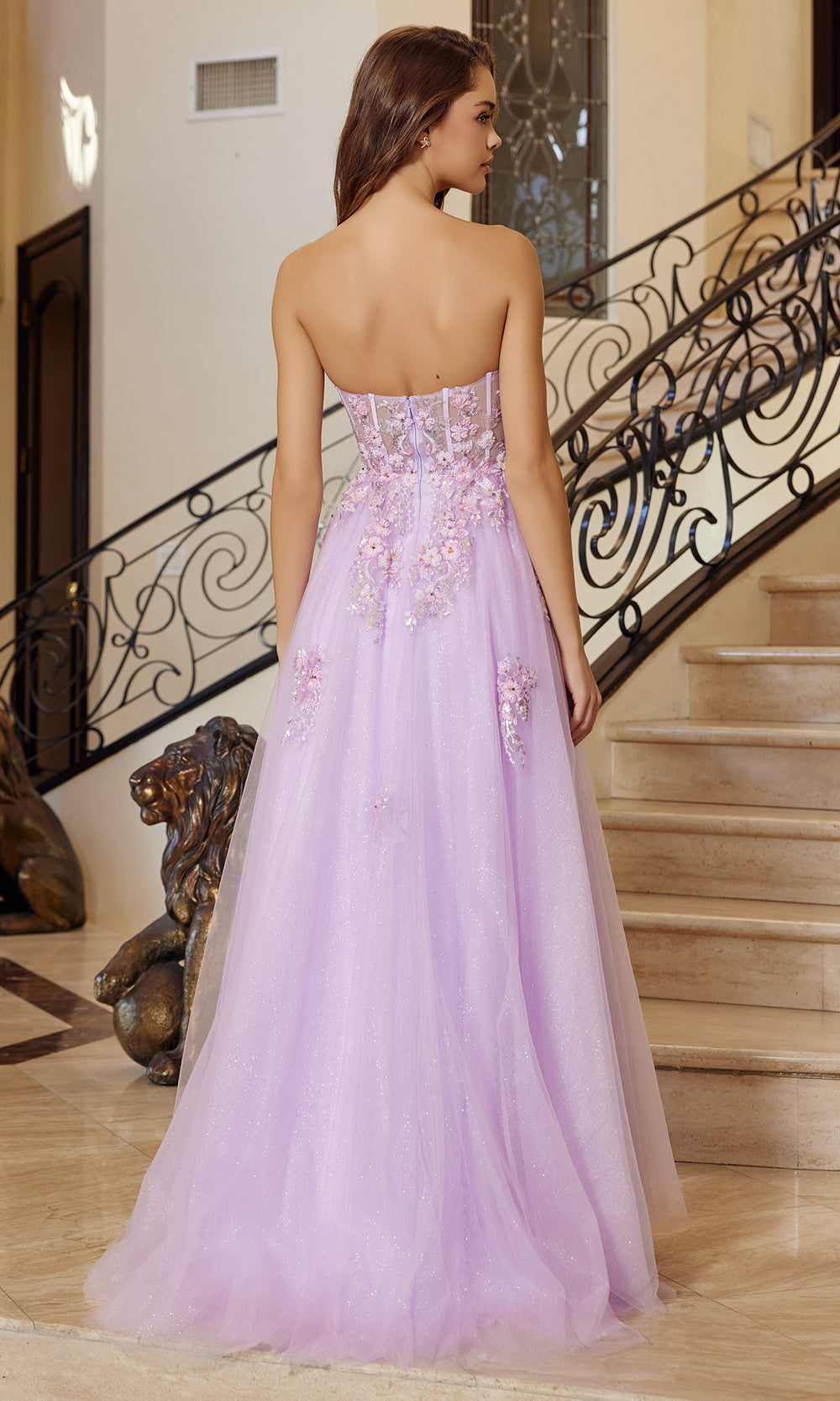 Nox Anabel Q1773 Strapless Floral Applique Fitted Dress