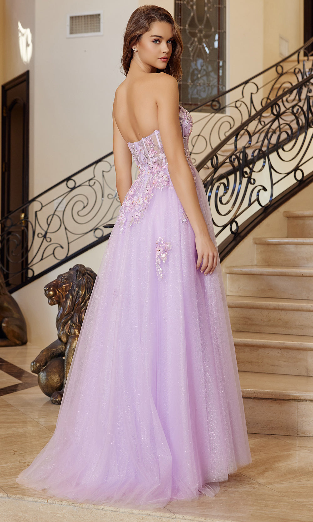 Nox Anabel Q1773 Strapless Floral Applique Fitted Dress