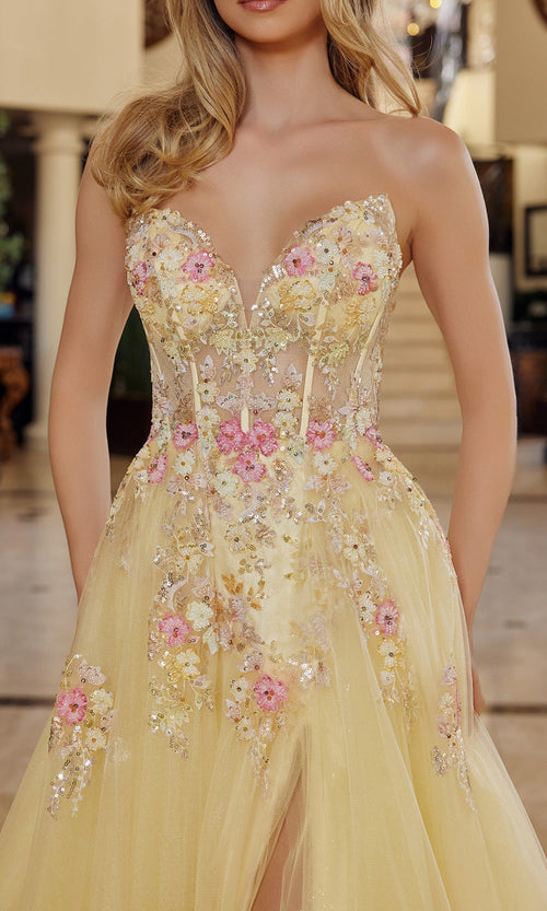 Nox Anabel Q1773 Strapless Floral Applique Fitted Dress