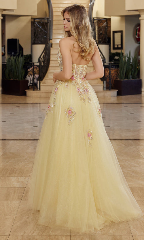 Nox Anabel Q1773 Strapless Floral Applique Fitted Dress