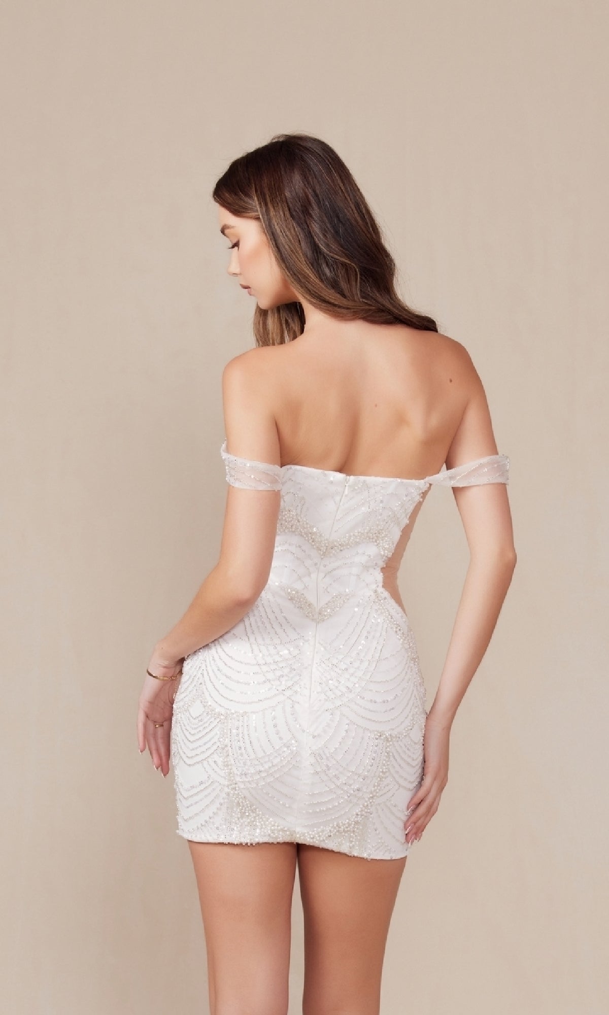 Short White Sequin Hoco Dress Q839W by Nox Anabel