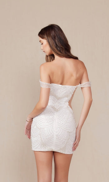 Short White Sequin Hoco Dress Q839W by Nox Anabel