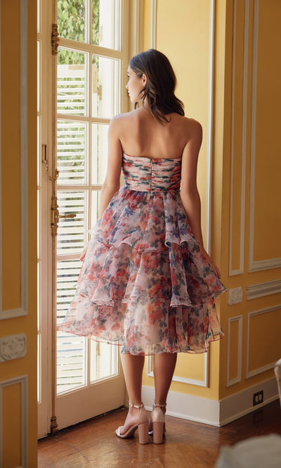 Nox Anabel Q842 Strapless Midi Print Hoco Dress