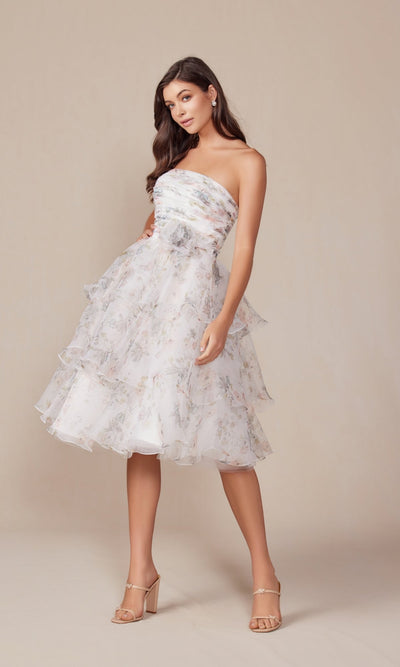 Nox Anabel Q842 Strapless Midi Print Hoco Dress