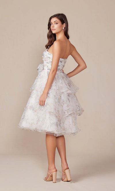 Nox Anabel Q842 Strapless Midi Print Hoco Dress