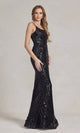 Elegante vestido de lentejuelas de un solo hombro – Estilo R1204