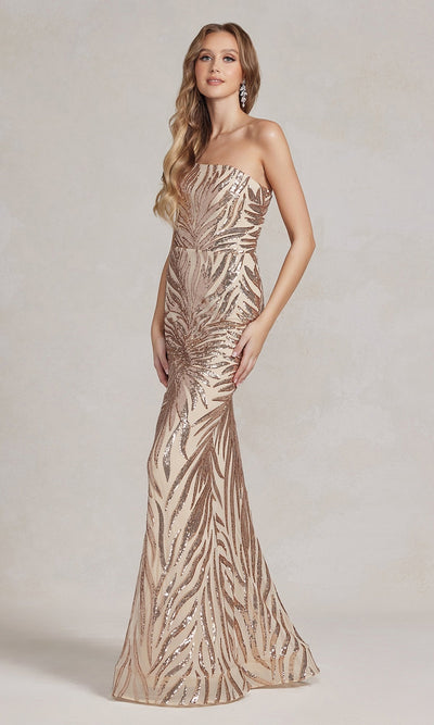 Nox Anabel R1204 Elegant One-Shoulder Sequin Gown