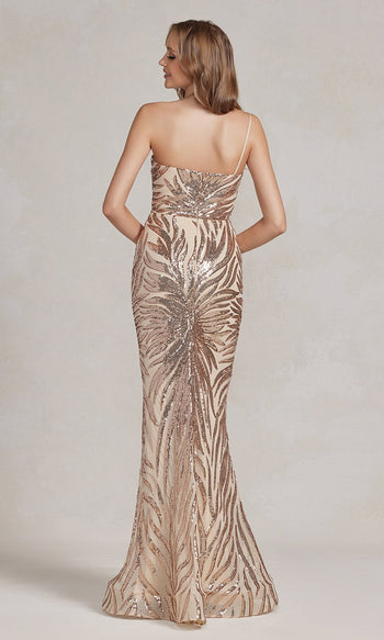 Elegante vestido de lentejuelas de un solo hombro – Estilo R1204