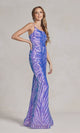 Elegante vestido de lentejuelas de un solo hombro – Estilo R1204