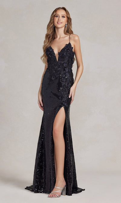 Nox Anabel Floor-Length Sequin Dress with 3D Floral Design
