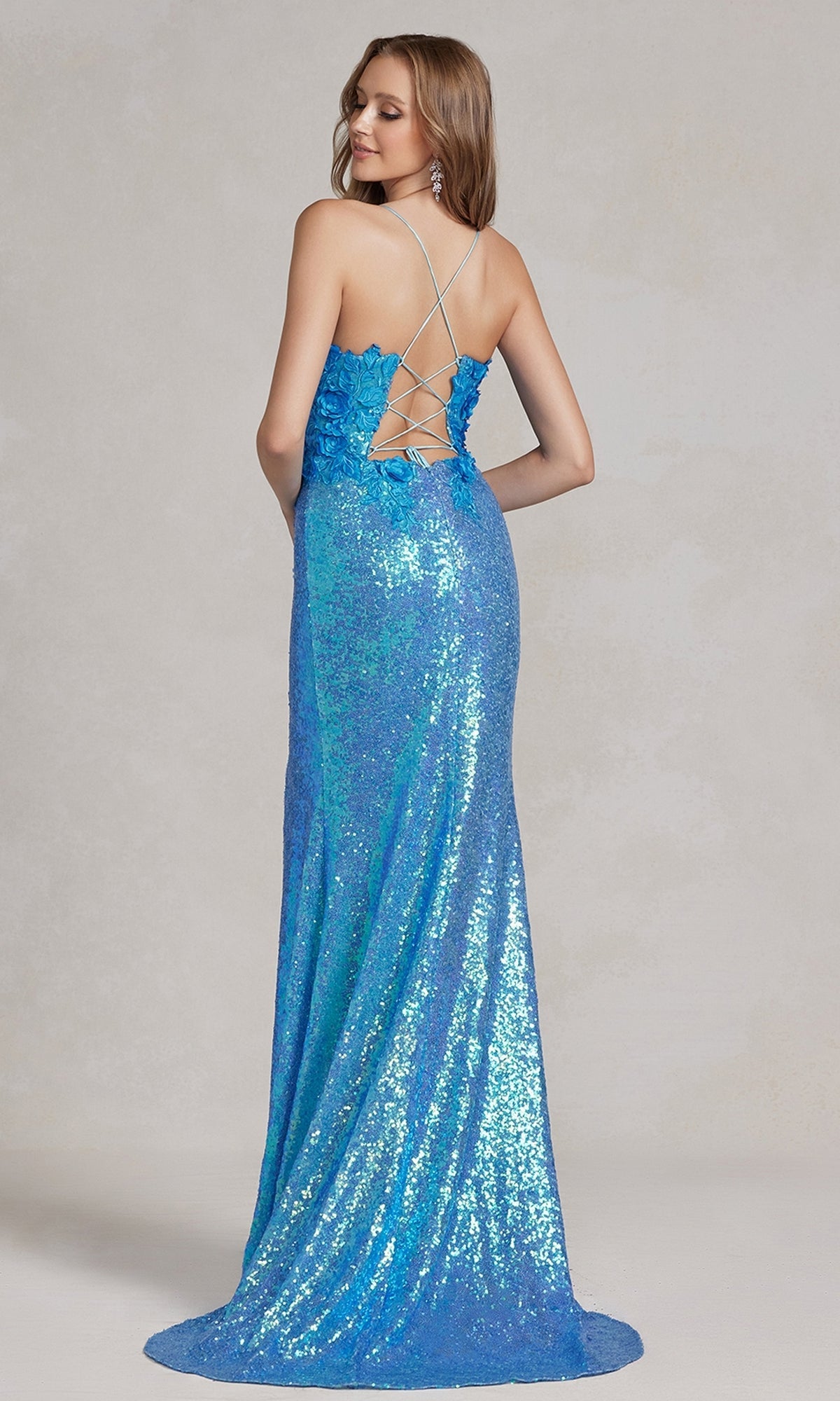 Floor-Length Sequin Dress with Beautiful 3-D Floral Design