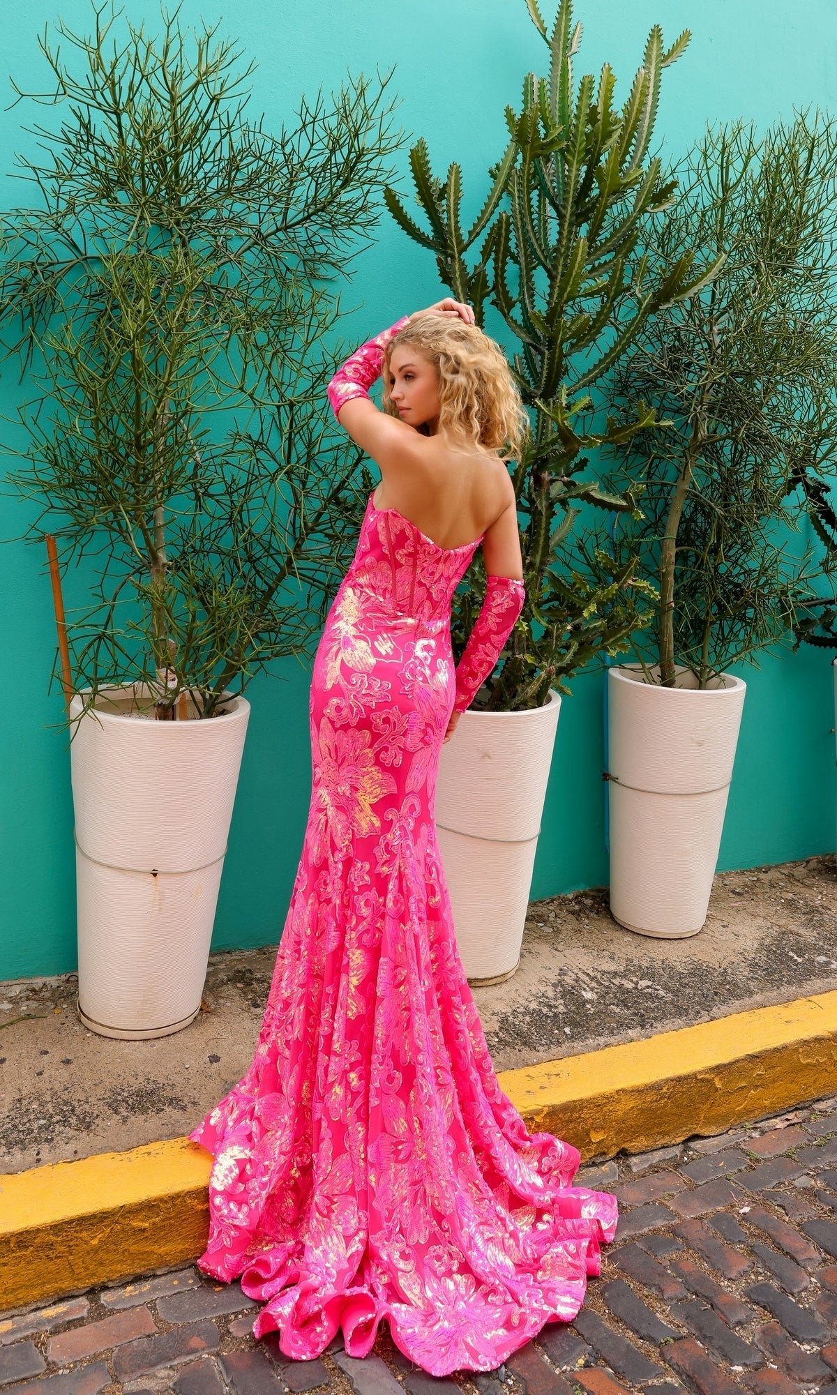 Vestido de fiesta sin tirantes R1268 con estampado de lentejuelas