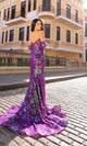 Nox Anabel R1268 Strapless Prom Dress with Sequin Print