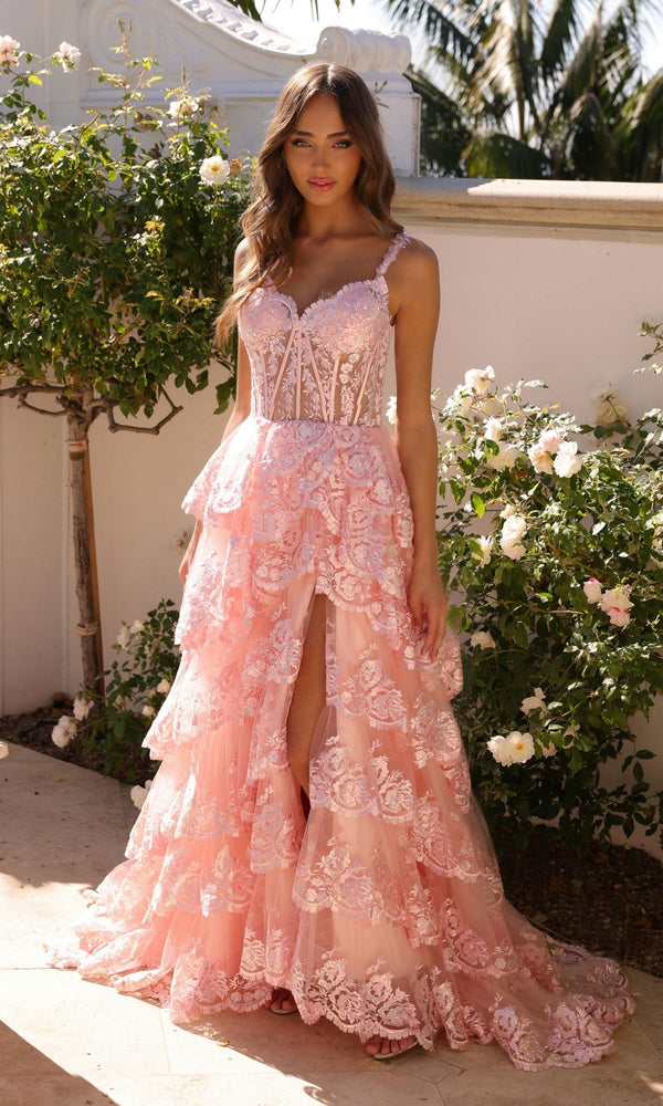 Nox Anabel R1299 Off-the-Shoulder Lace Prom Dress