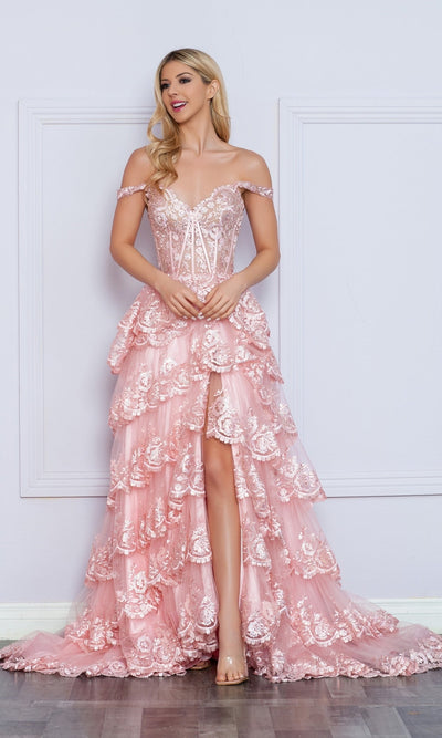 Nox Anabel R1299 Off-the-Shoulder Lace Prom Dress