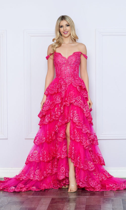 Nox Anabel R1299 Off-the-Shoulder Lace Prom Dress