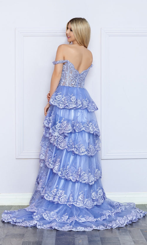 Nox Anabel R1299 Off-the-Shoulder Lace Prom Dress