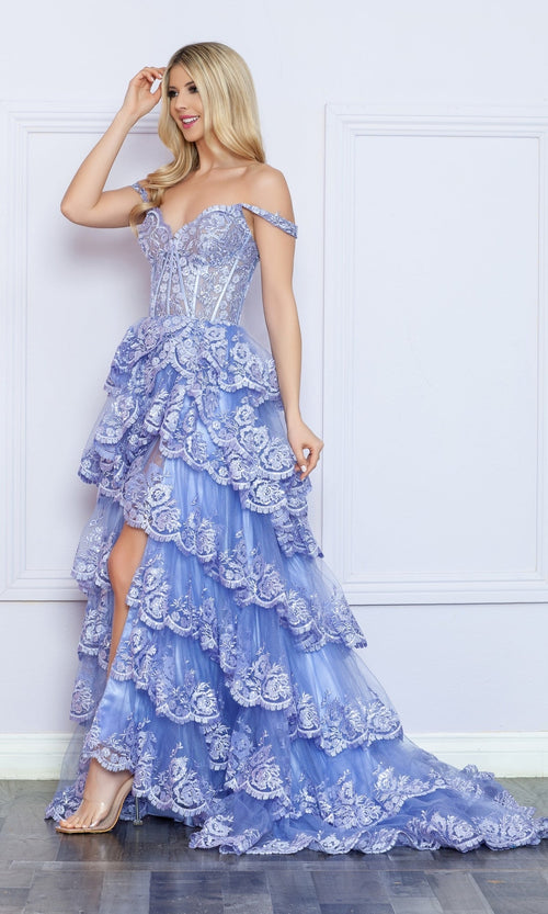 Nox Anabel R1299 Off-the-Shoulder Lace Prom Dress