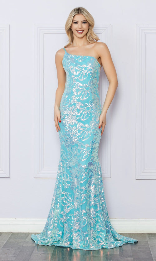 Nox Anabel R1308 One-Shoulder Long Sequin-Print Prom Dress