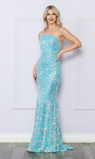 Nox Anabel R1308 One-Shoulder Long Sequin-Print Prom Dress