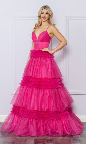 Vestido de fiesta con volantes y purpurina de Nox Anabel R1316