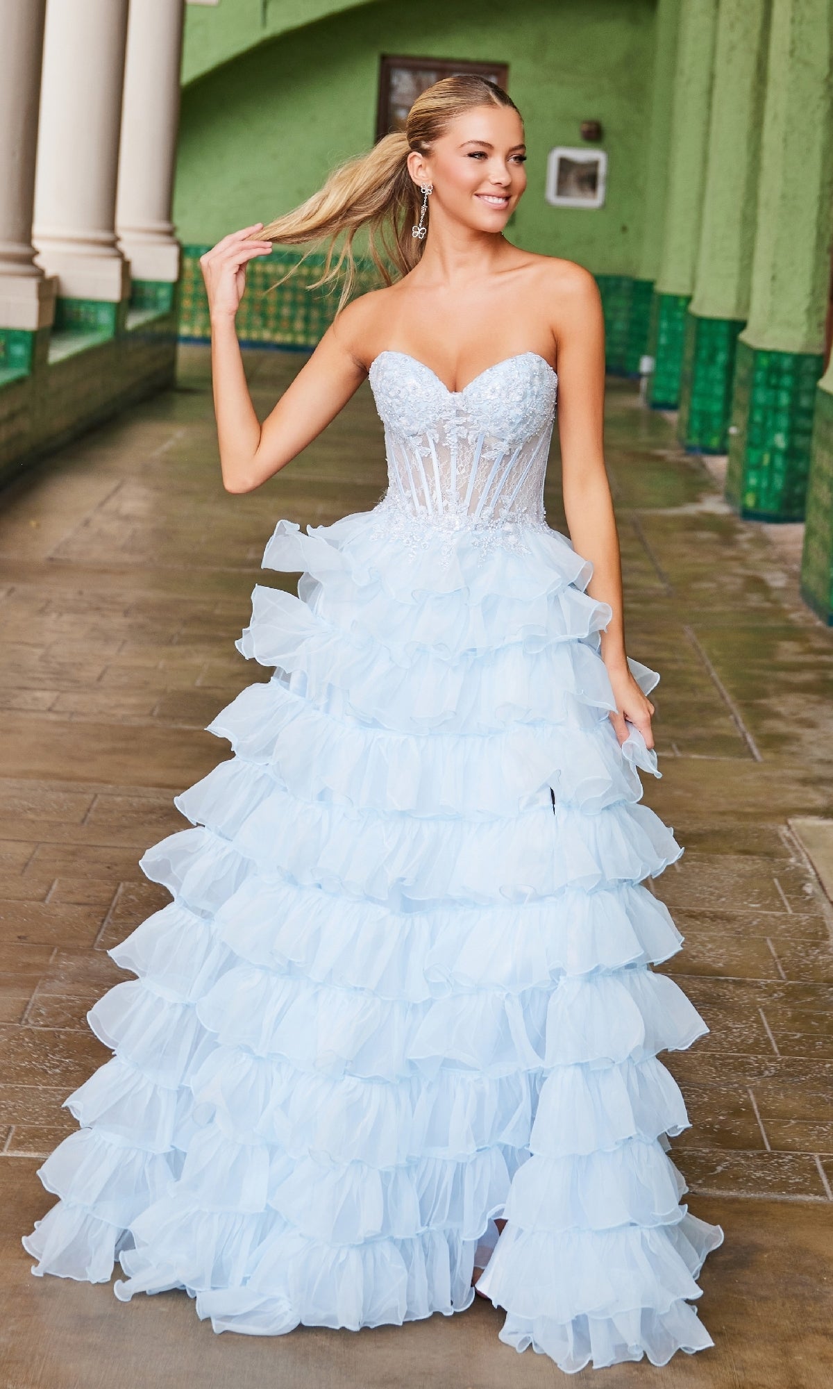 Nox Anabel R1688 – Vestido de fiesta sin tirantes con volantes