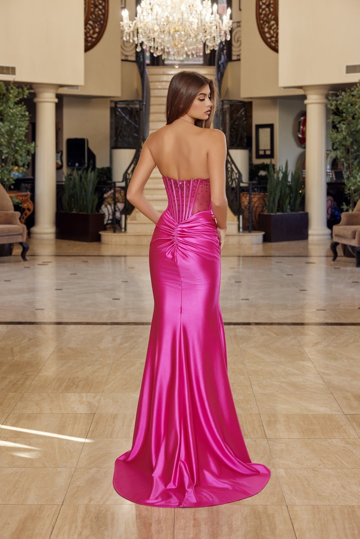 Nox Anabel R1812 Strapless Beaded Fitted Long Corset Evening Gown with Slit
