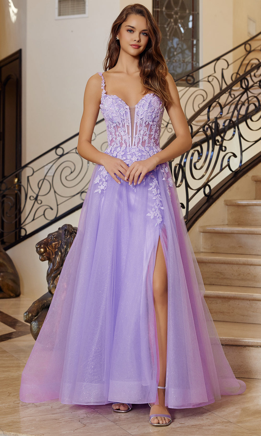 Nox Anabel R1824 V-Neck Applique A-Line Long Evening Gown