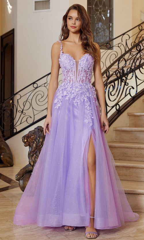 Nox Anabel R1824 V-Neck Applique A-Line Long Evening Gown