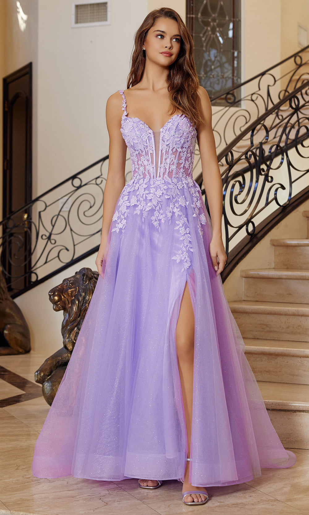 Nox Anabel R1824 V-Neck Applique A-Line Long Evening Gown