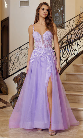 Nox Anabel R1824 V-Neck Applique A-Line Long Evening Gown