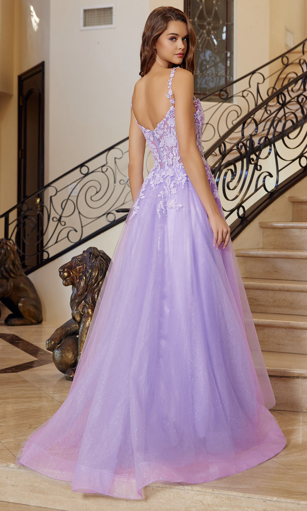 Nox Anabel R1824 V-Neck Applique A-Line Long Evening Gown