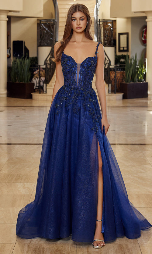 Nox Anabel R1824 V-Neck Applique A-Line Long Evening Gown