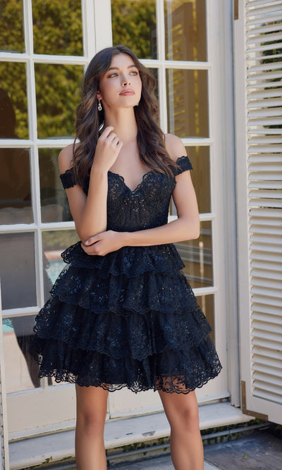 Nox Anabel R877 Flirty Short Ruffled Lace Hoco Dress