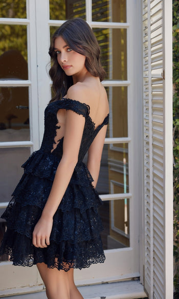 Flirty Short Ruffled Lace Hoco Dress | Nox Anabel R877