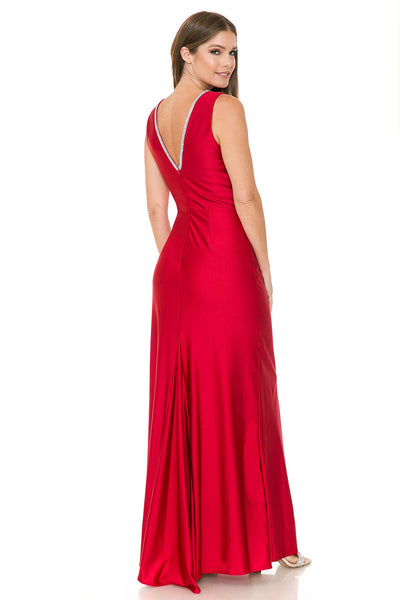 Engagement Dress Deep V-Neck A-Line Embellished Gown By Lenovia 5254