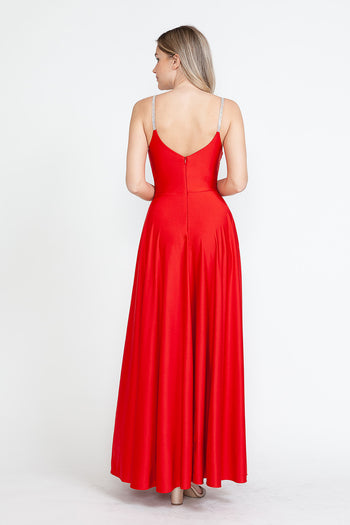Evening Dress V-Neck Thigh Slit A-Line Formal Gown By Lenovia 5275