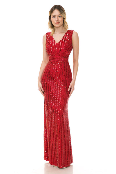 Formal Dress V-Neck Sleeveless Sheath Sequine Gown By Lenovia 5246