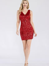 Cocktail V-Neck Mermaid Sequin Homecoming Dress  By Lenovia 5321