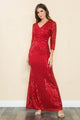 Vestido de noche con escote en V, mangas 3/4 y lentejuelas de Lenovia 5247 - Nueva colección