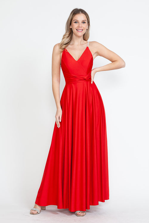Evening Dress V-Neck Thigh Slit A-Line Formal Gown By Lenovia 5275