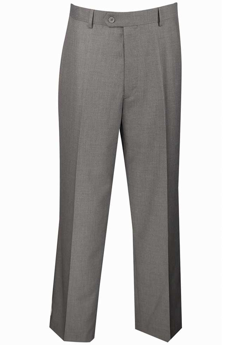 Pantalones de vestir de corte regular con tacto de lana y parte delantera plana para hombre en gris